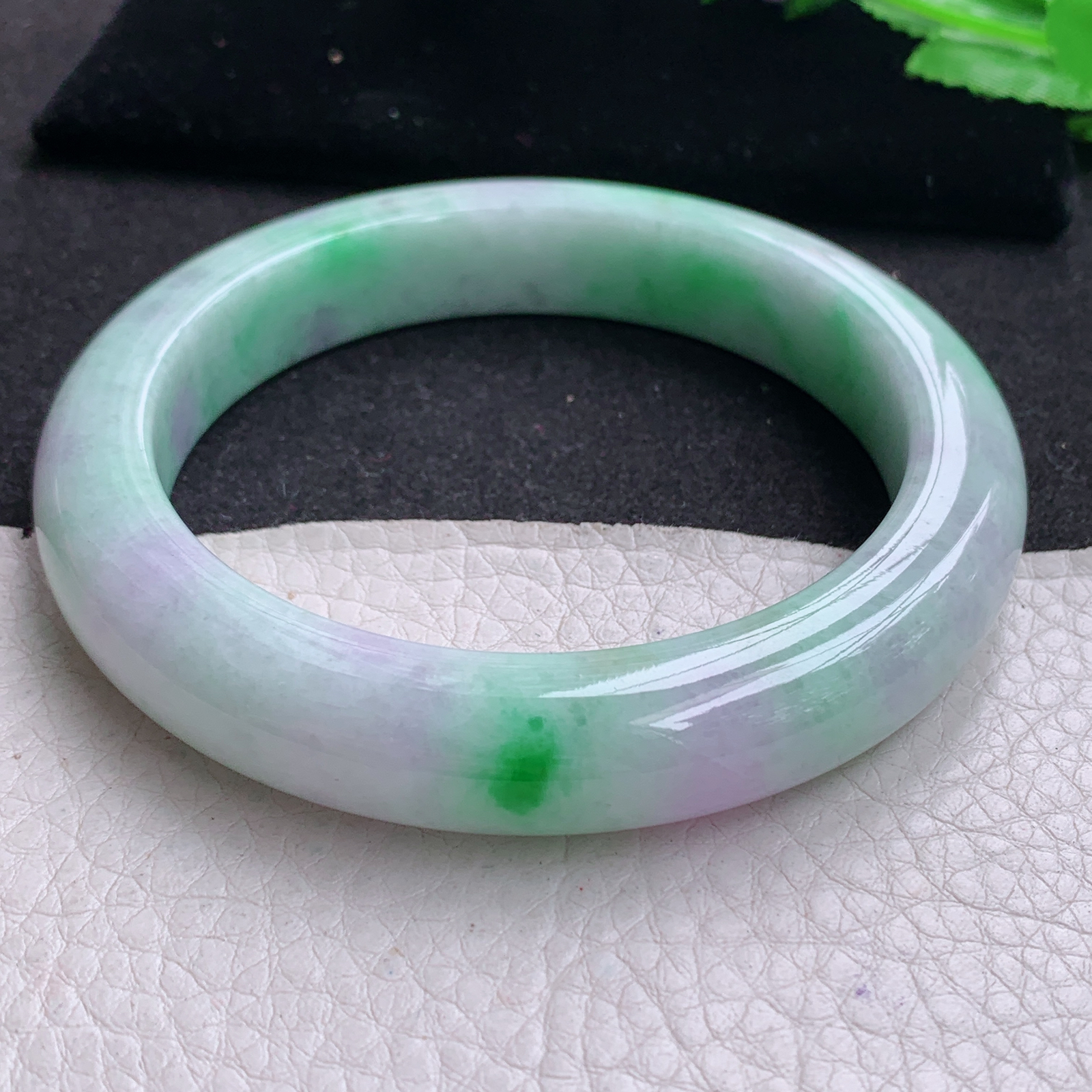ay大圈口63.5*12.8*10.5梦幻镯 天然缅甸翡翠A货玉手镯春带彩宽边玉手环