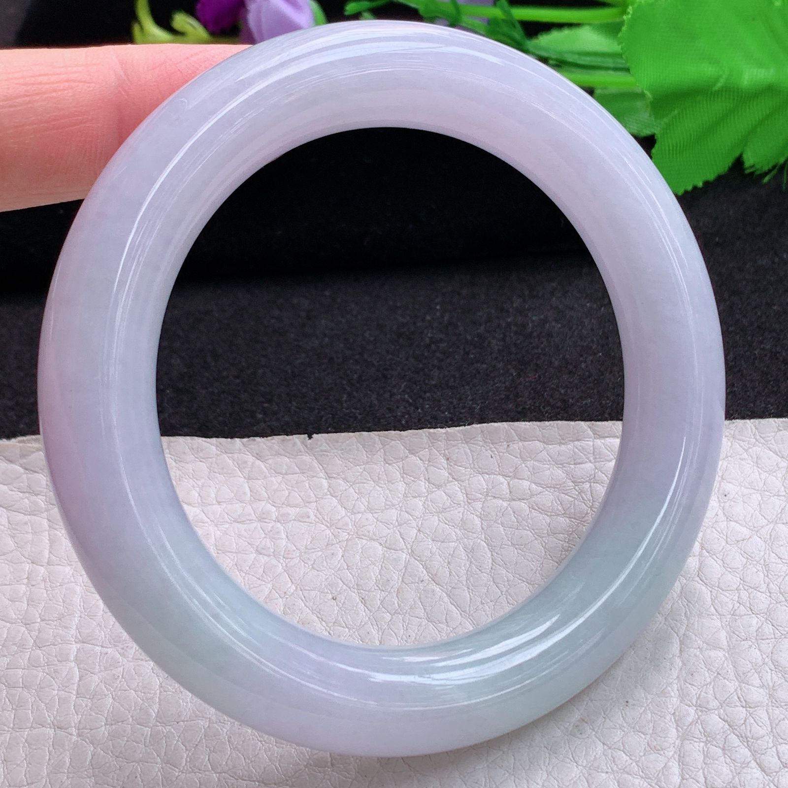 z梦幻款58.5*12.5*11.8胖圆镯 天然缅甸翡翠A货玉手镯淡春带彩圆条玉手环