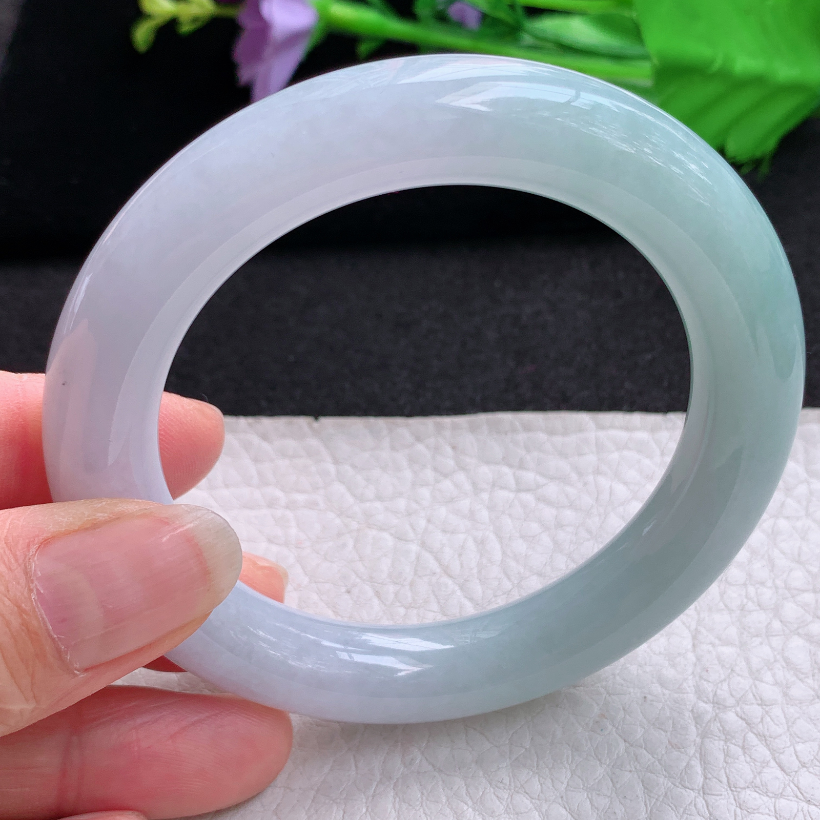 z实拍55*11.2招财镯 天然缅甸翡翠A货玉手镯半山水圆条玉手环