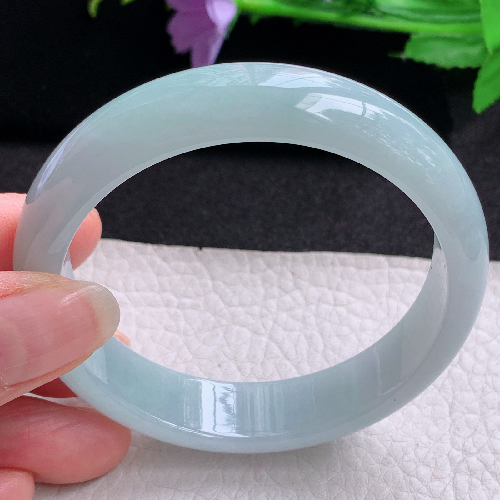 nr实拍57.5*14.3*7.4平安镯 天然缅甸翡翠A货玉手镯天空蓝宽边玉手环