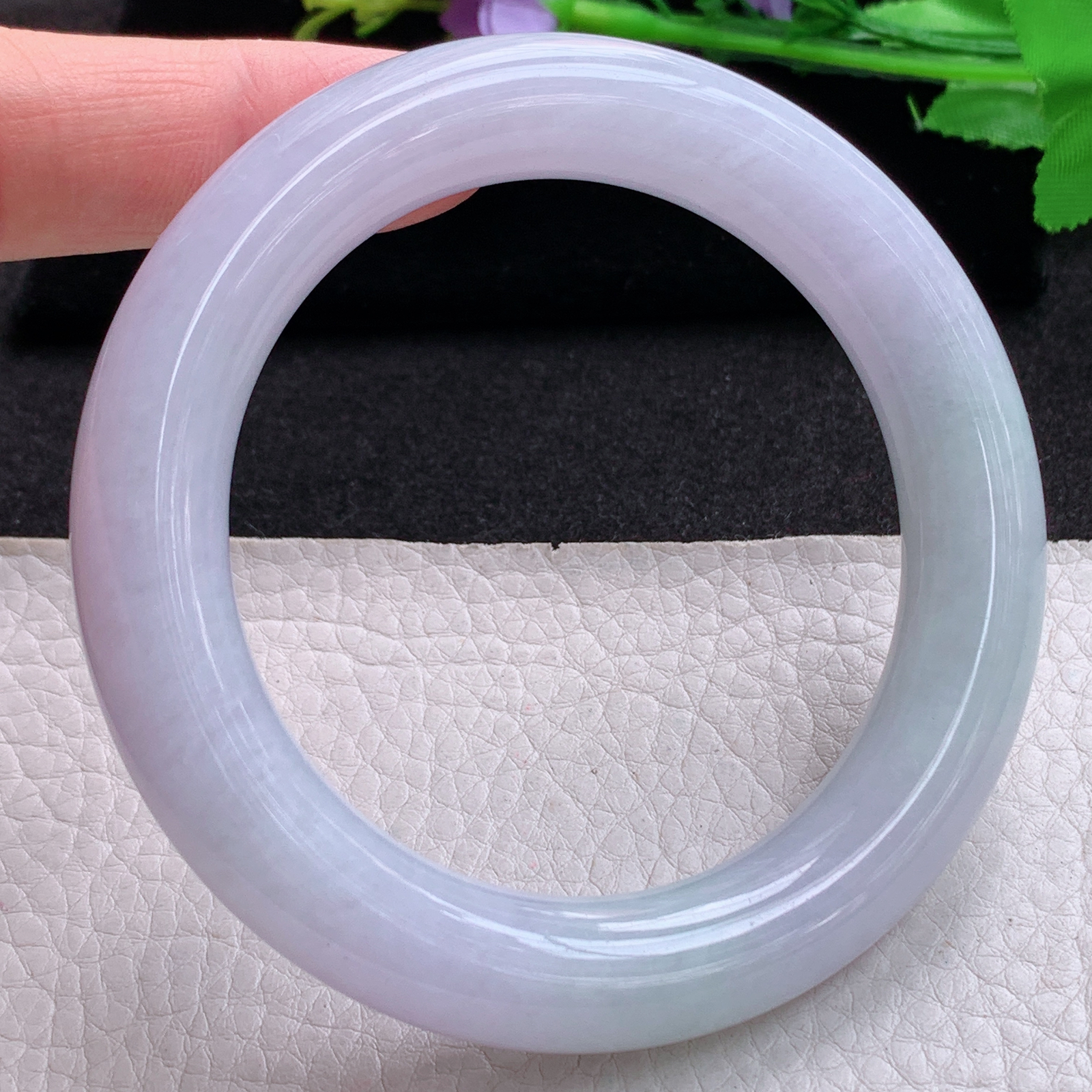 z梦幻款58.5*12.5*11.8胖圆镯 天然缅甸翡翠A货玉手镯淡春带彩圆条玉手环