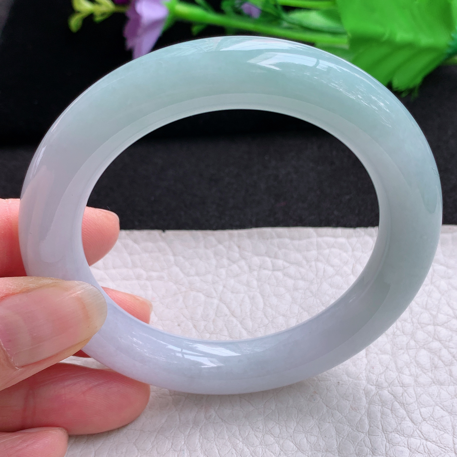 z实拍55*11.2招财镯 天然缅甸翡翠A货玉手镯半山水圆条玉手环