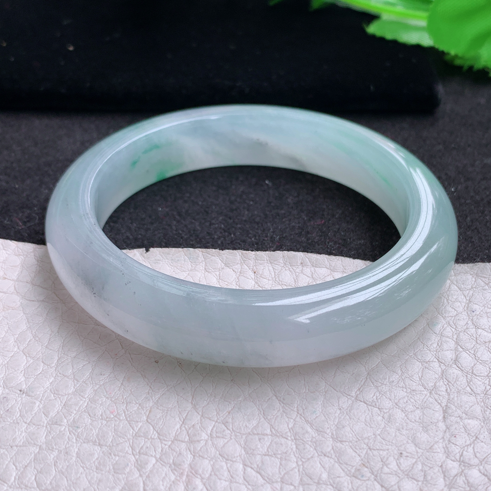 xo实拍53.5*11.6*8.3平安镯 天然缅甸翡翠A货玉手镯冰飘绿花宽边玉手环