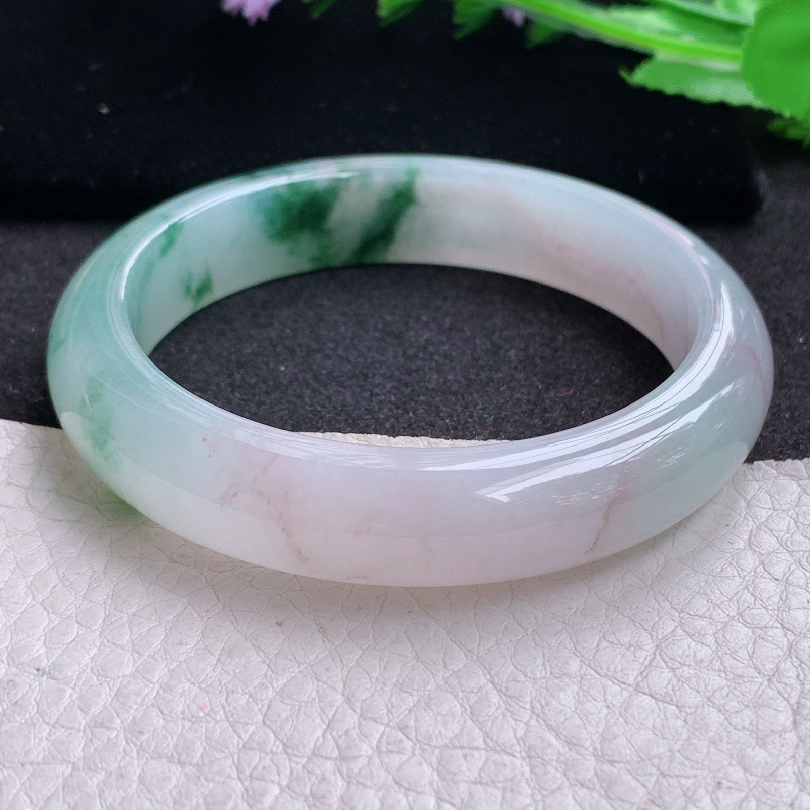 xo实拍56*12.5*8.3平安镯 天然缅甸翡翠A货玉手镯冰飘花宽边玉手环