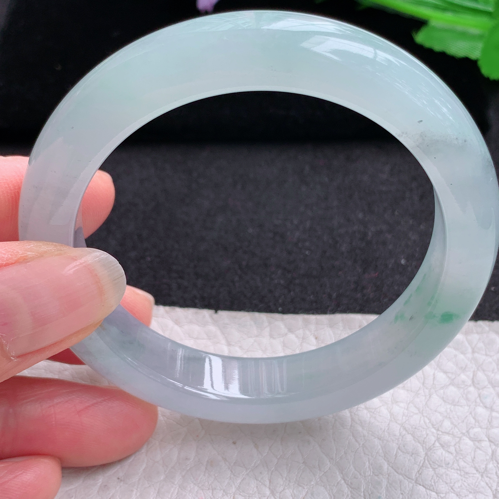 xo实拍53.5*11.6*8.3平安镯 天然缅甸翡翠A货玉手镯冰飘绿花宽边玉手环