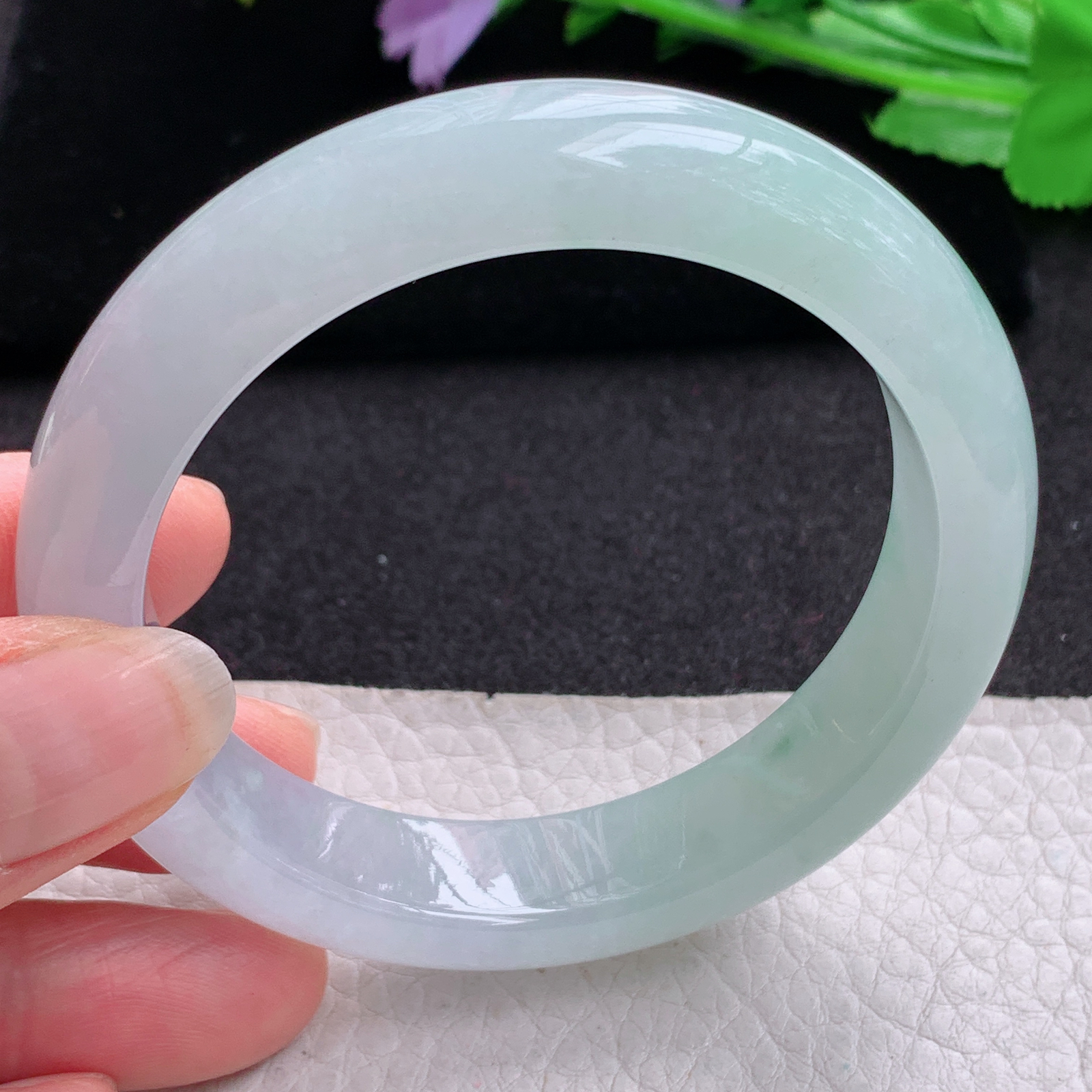 xo实拍55.5*13*8.6平安镯 天然缅甸翡翠A货玉手镯冰飘绿花宽边玉手环