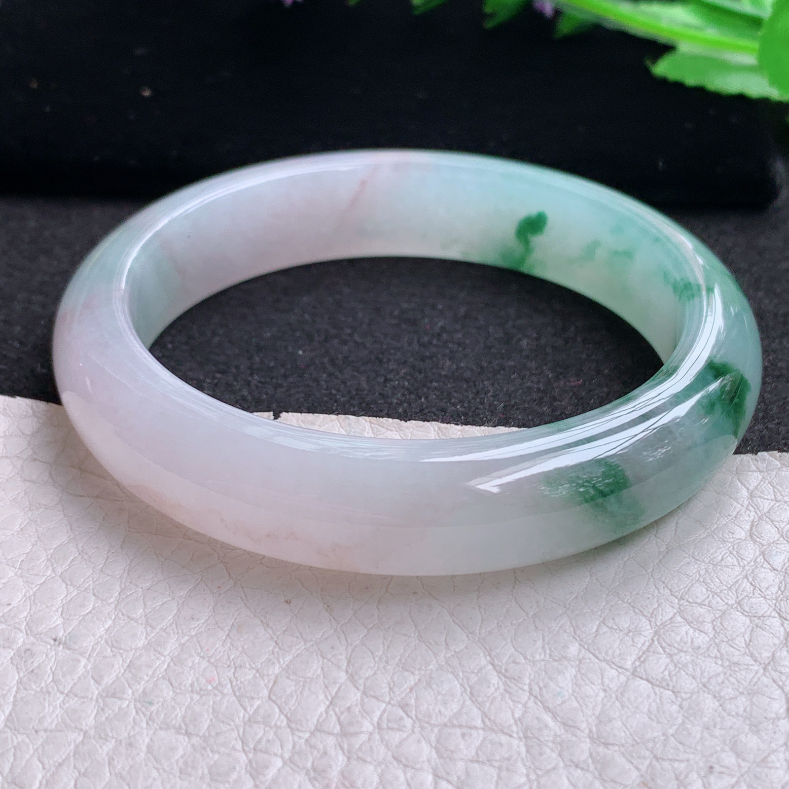 xo实拍56*12.5*8.3平安镯 天然缅甸翡翠A货玉手镯冰飘花宽边玉手环