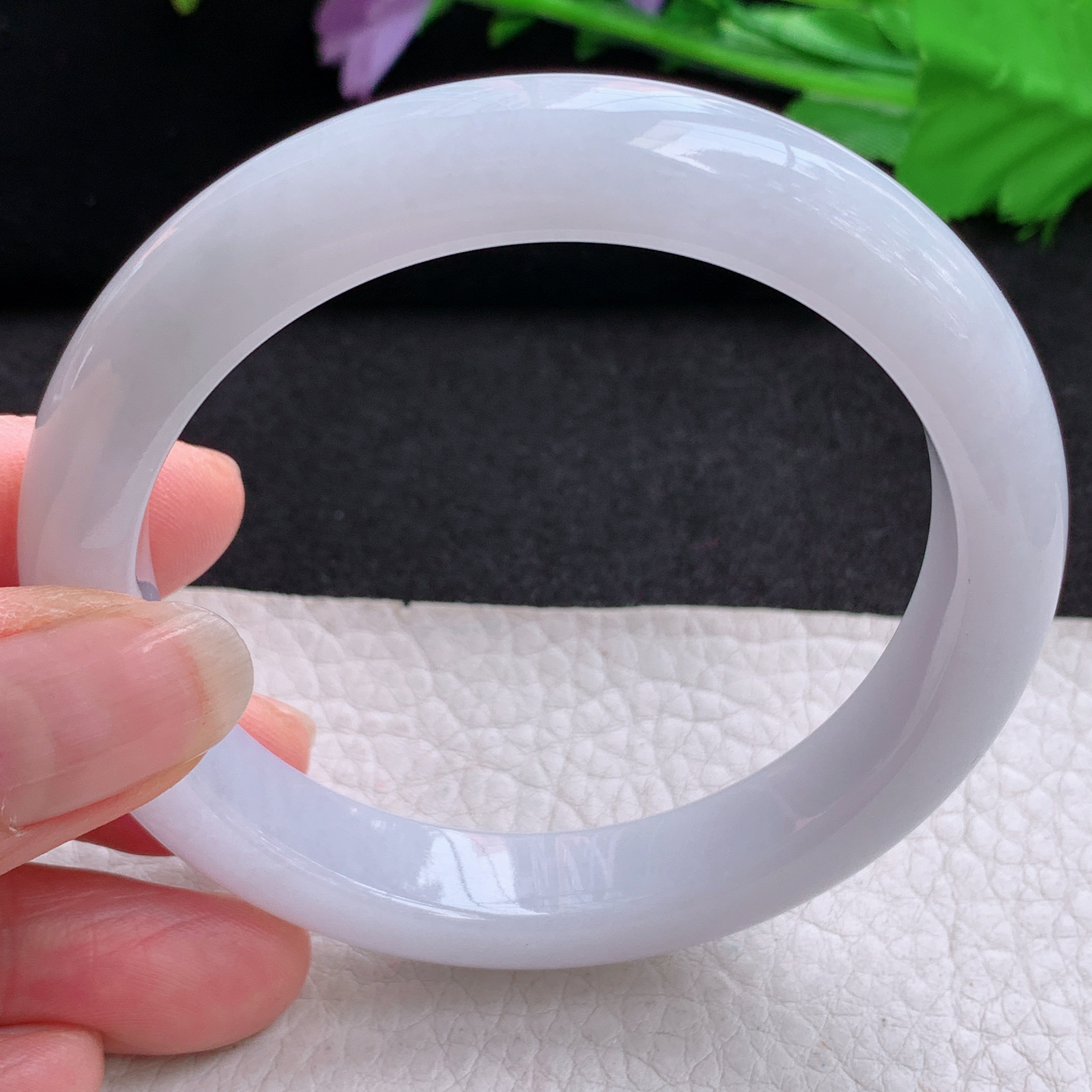 z实拍58*11.5*8.6平安镯 天然缅甸翡翠A货玉手镯淡紫底胶感宽边玉手环