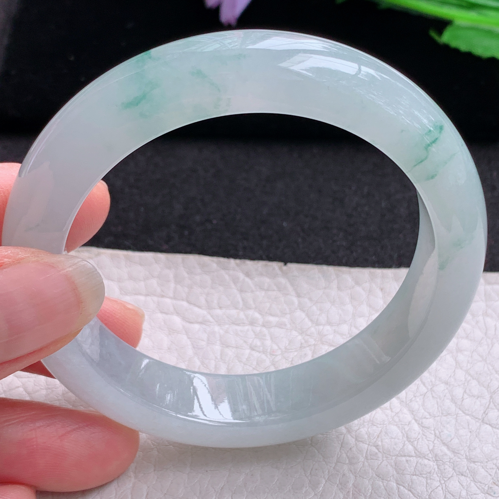 xo实拍54*13*9平安镯 天然缅甸翡翠A货玉手镯冰飘花厚装宽边玉手环