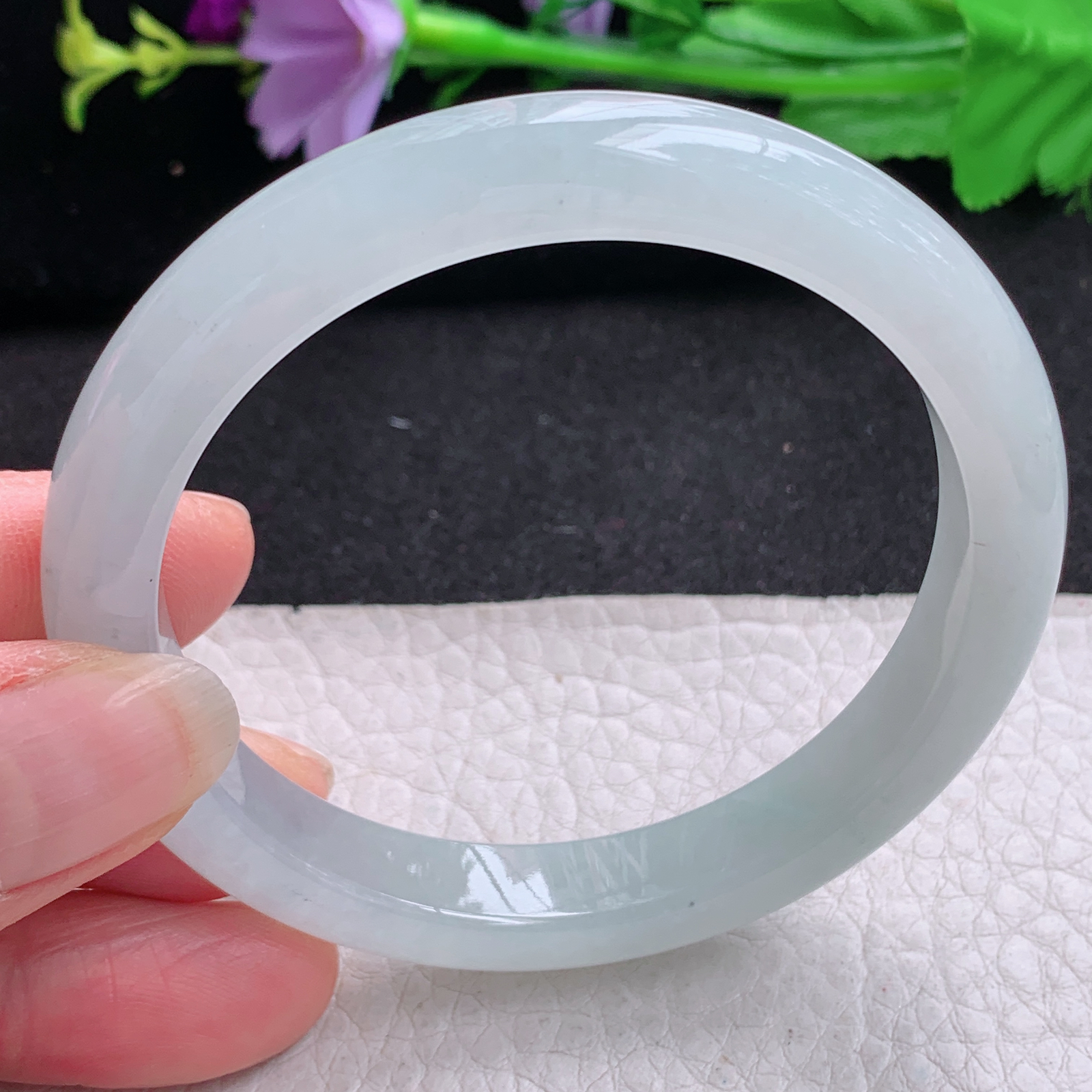 n清爽年轻款55.5*9.8*7平安镯 天然缅甸翡翠A货冰胶起光宽边玉手环