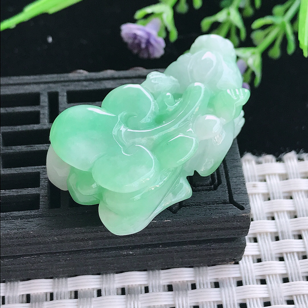 实拍A货翡翠39/21/12.6老坑精美温润苹果绿貔貅吊坠翡翠挂件