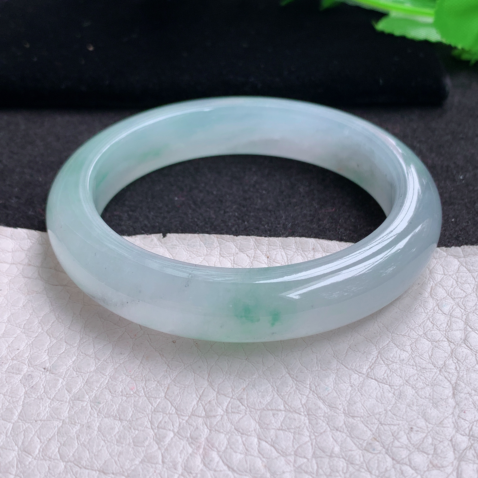 xo实拍53.5*11.6*8.3平安镯 天然缅甸翡翠A货玉手镯冰飘绿花宽边玉手环