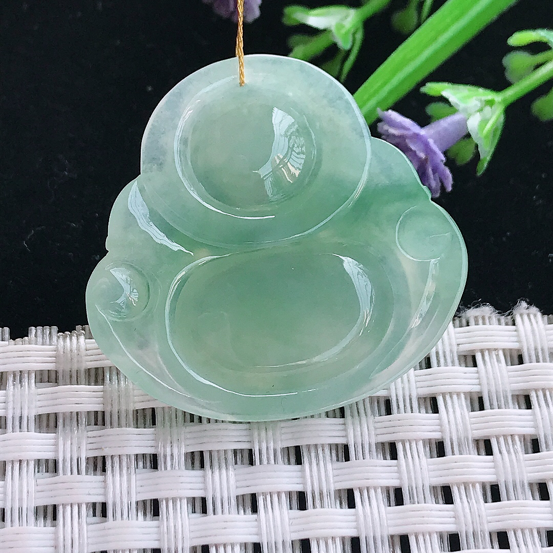 实拍A货翡翠31/32.8/5.5老坑冰润果冻胶冰晴绿佛公吊坠翡翠挂件