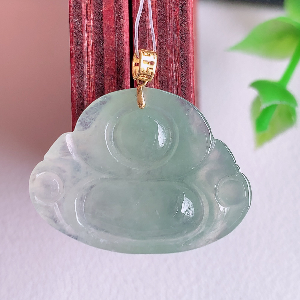 18k金扣冰润佛公挂件 玉质细腻  精雕弥勒佛，笑佛福耳垂肩，面相喜庆，开怀大笑，憨态可掬。惟妙惟肖，寓意福禄双全，吉祥美满，笑口常开 W49.7 尺寸：18-24.5-4.5mm