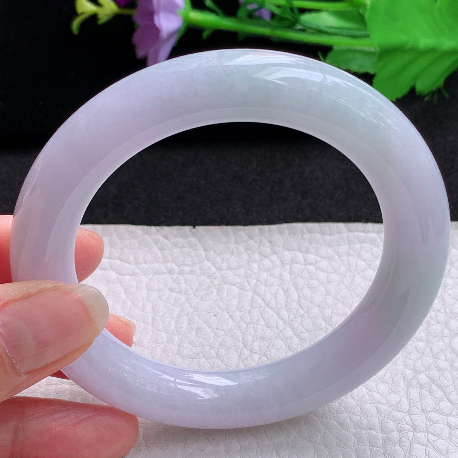 z梦幻款58.5*12.5*11.8胖圆镯 天然缅甸翡翠A货玉手镯淡春带彩圆条玉手环