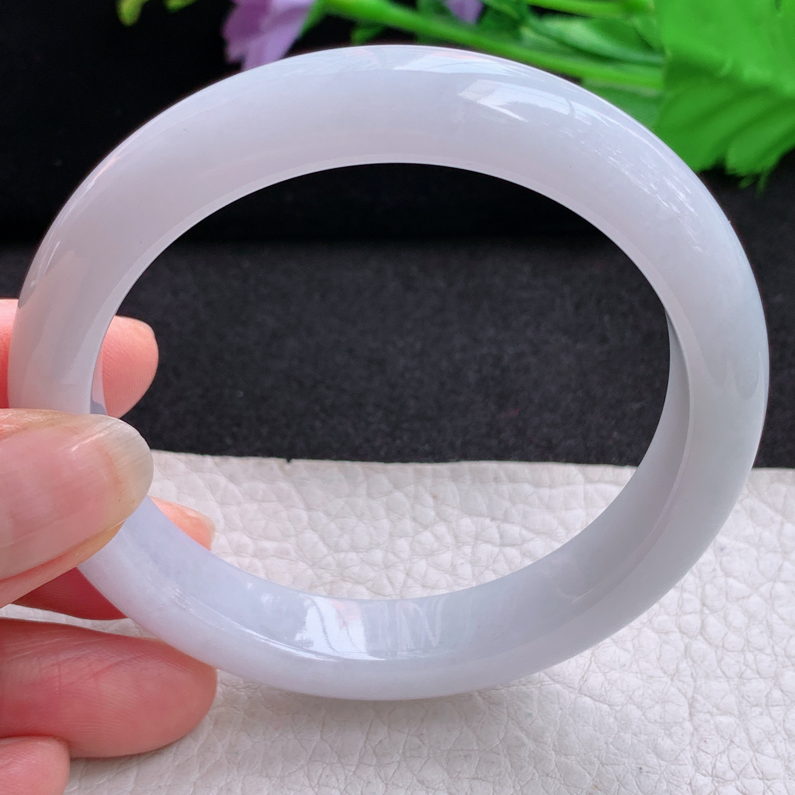 z实拍58*11.5*8.6平安镯 天然缅甸翡翠A货玉手镯淡紫底胶感宽边玉手环