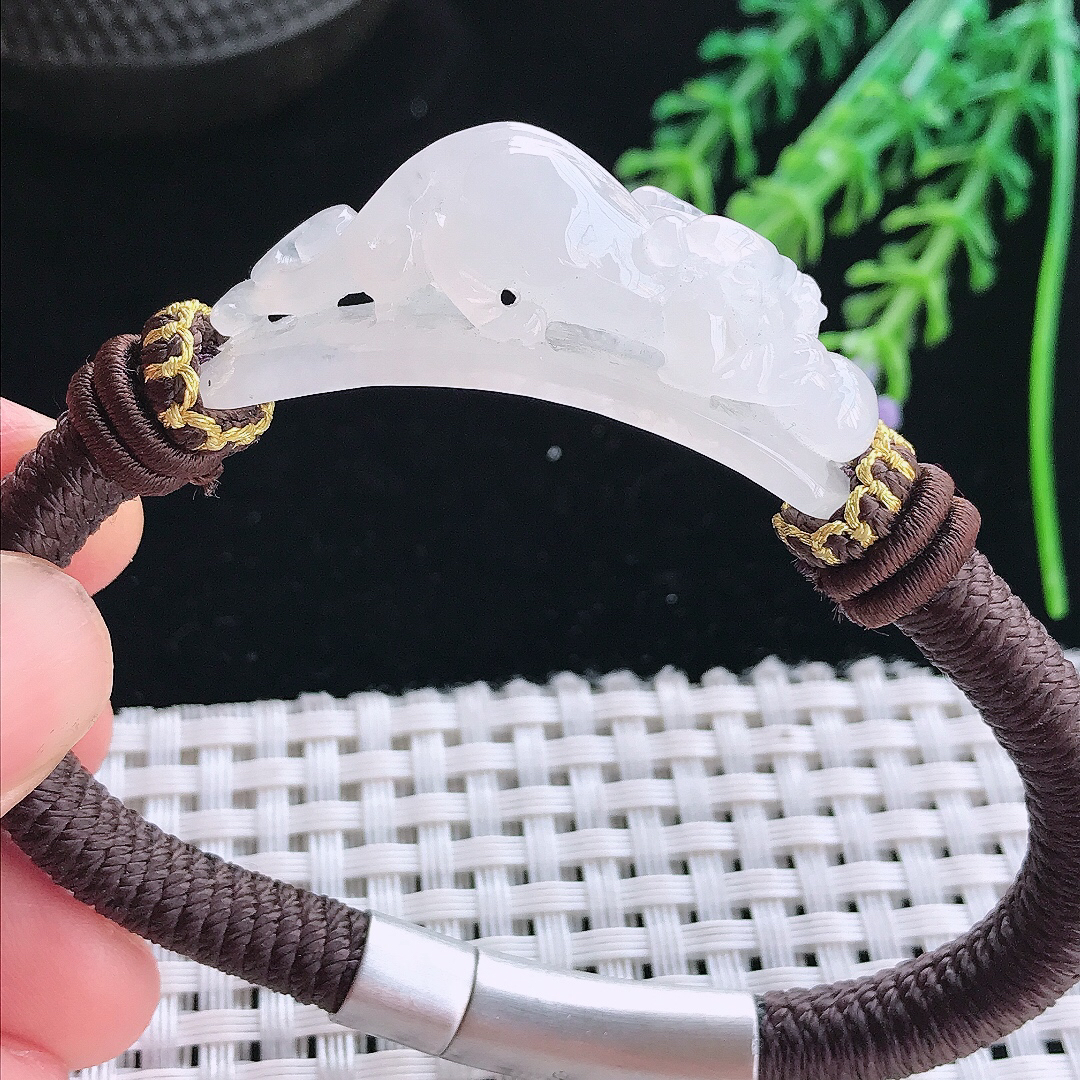 实拍A货翡翠36/12.8/14.5老坑冰透白冰貔貅手链翡翠手牌