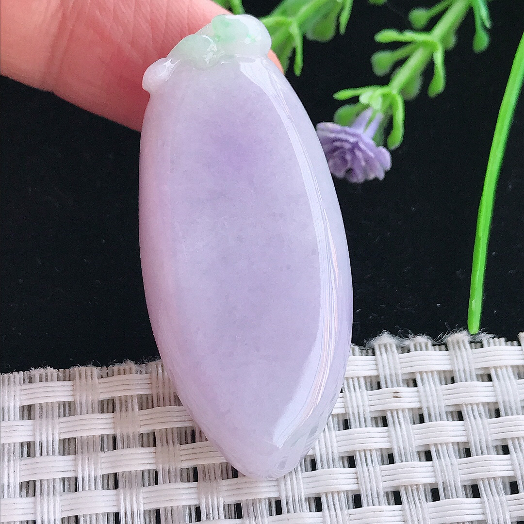 实拍A货翡翠47.5/21.5/8.2老坑精美冰润紫罗兰福瓜吊坠翡翠挂件