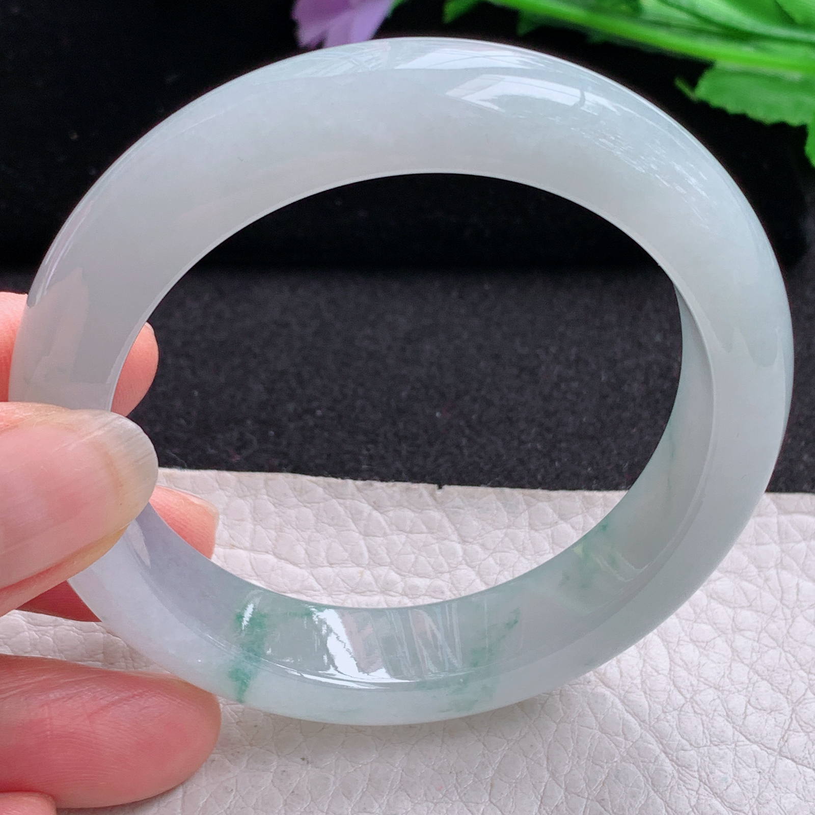 xo实拍54*13*9平安镯 天然缅甸翡翠A货玉手镯冰飘花厚装宽边玉手环