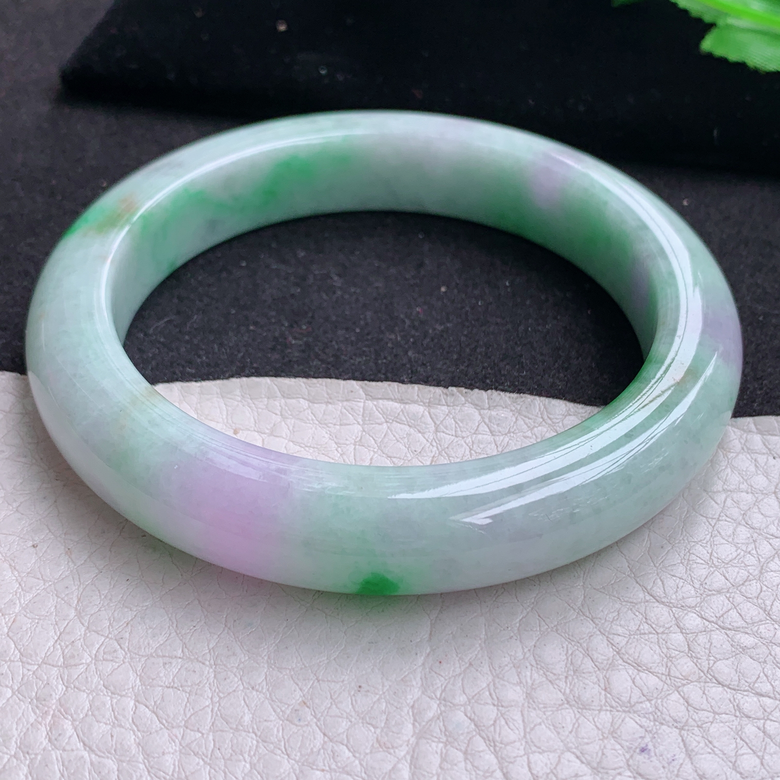 ay大圈口63.5*12.8*10.5梦幻镯 天然缅甸翡翠A货玉手镯春带彩宽边玉手环
