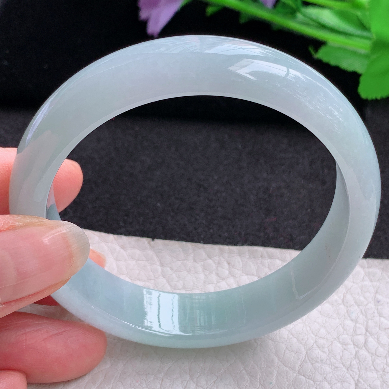 nr实拍57.5*14.3*7.4平安镯 天然缅甸翡翠A货玉手镯天空蓝宽边玉手环