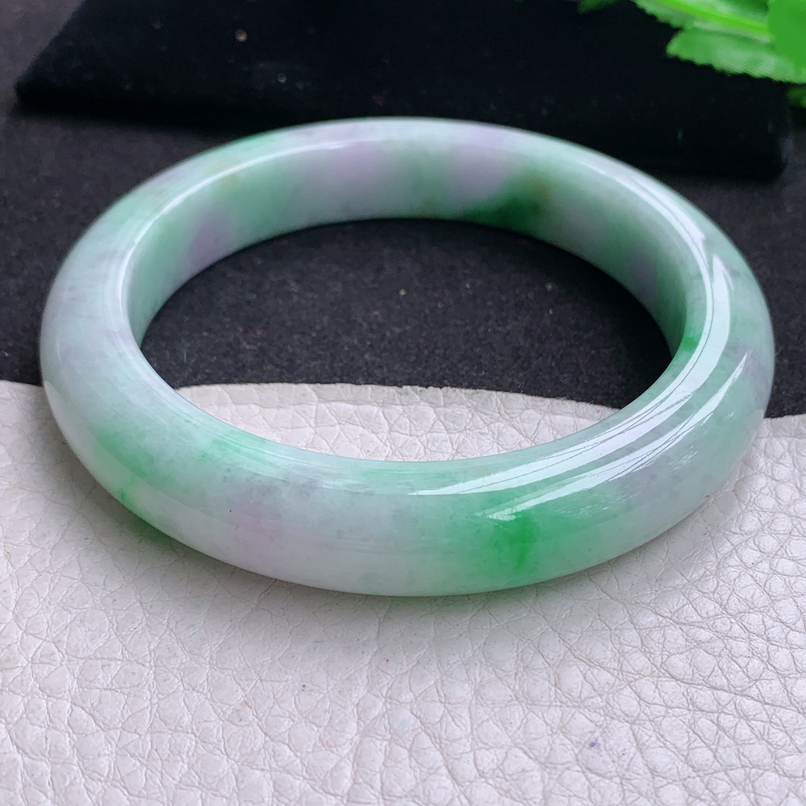 ay大圈口63.5*12.8*10.5梦幻镯 天然缅甸翡翠A货玉手镯春带彩宽边玉手环