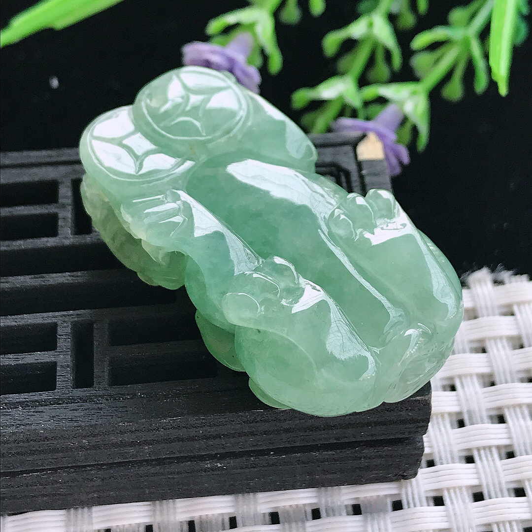 实拍A货翡翠39.8/21.8/12老坑冰胶冰晴绿满绿霸王貔貅吊坠翡翠挂件