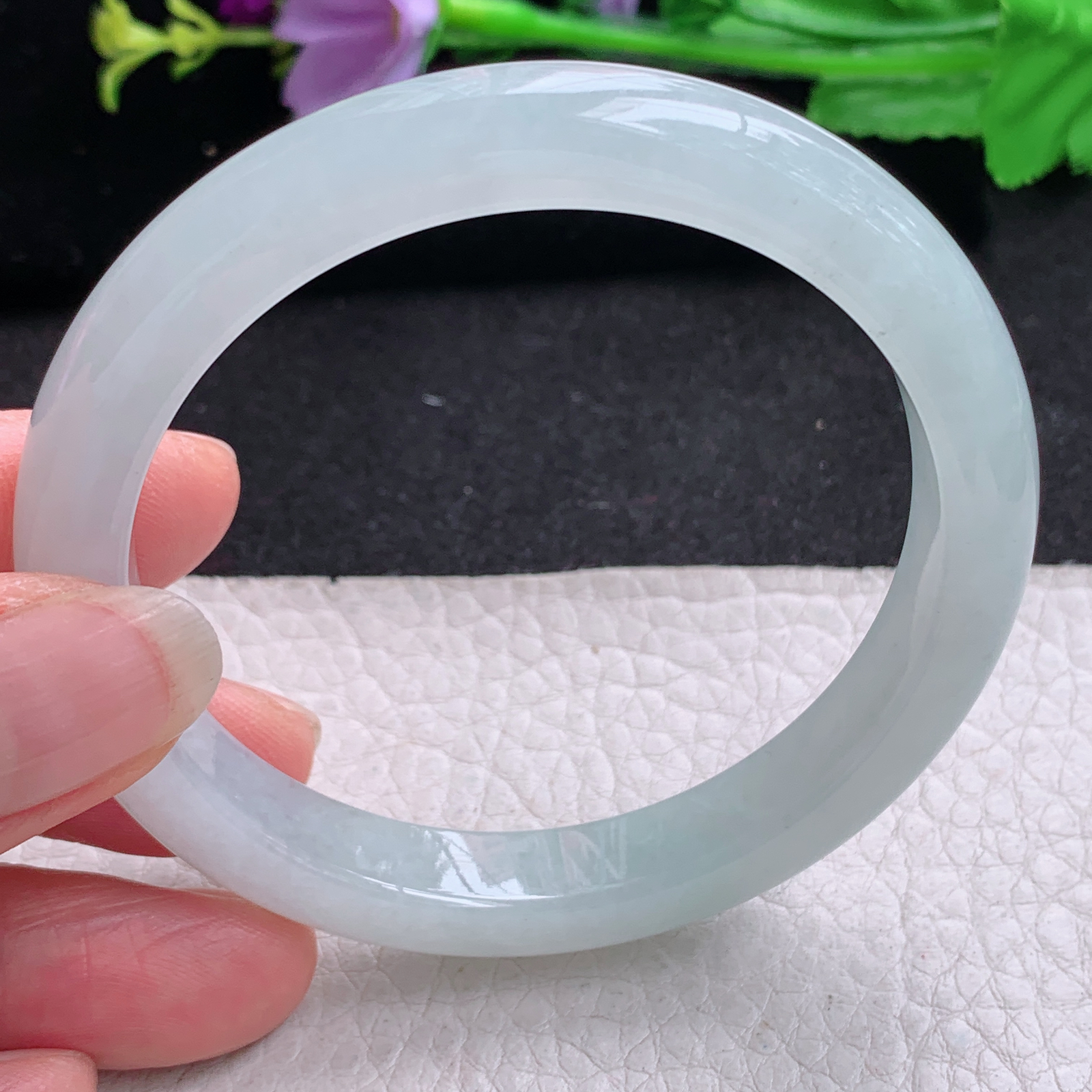 n清爽年轻款55.5*9.8*7平安镯 天然缅甸翡翠A货冰胶起光宽边玉手环