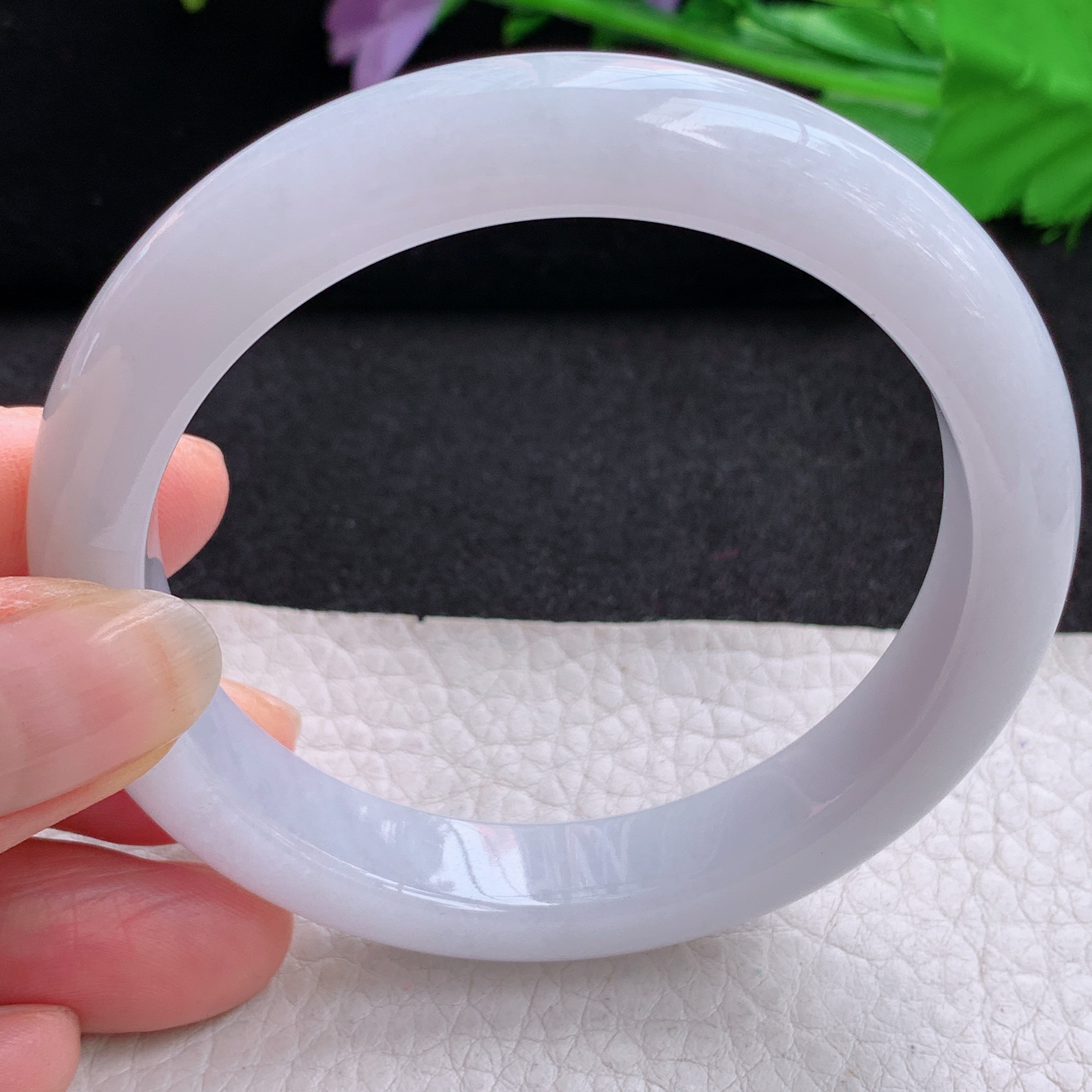 z实拍58*11.5*8.6平安镯 天然缅甸翡翠A货玉手镯淡紫底胶感宽边玉手环