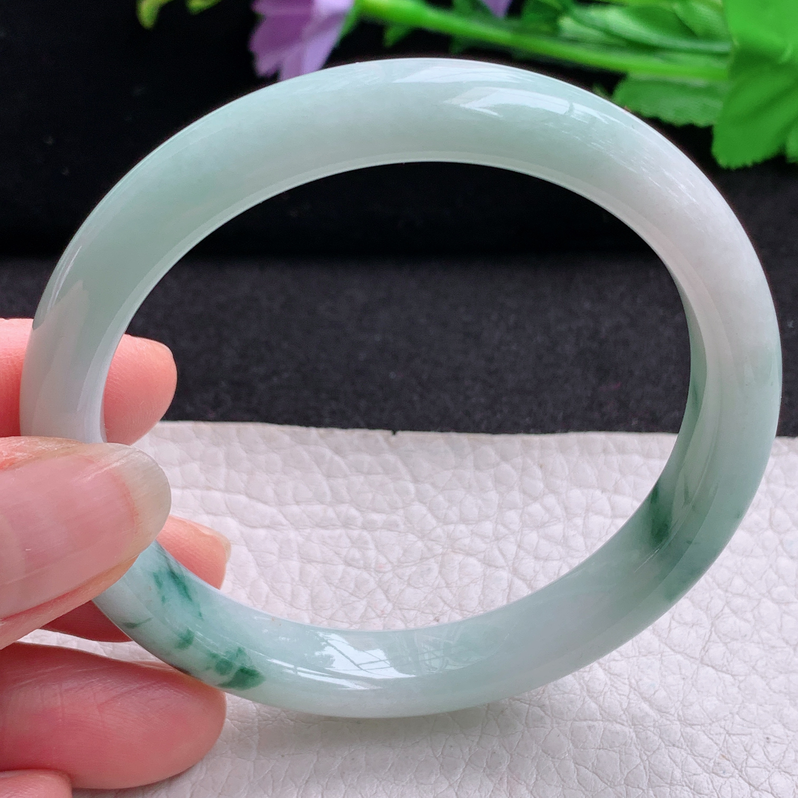 pp实拍58*10.5*7.8平安镯 天然缅甸翡翠A货玉手镯飘花宽边玉手环