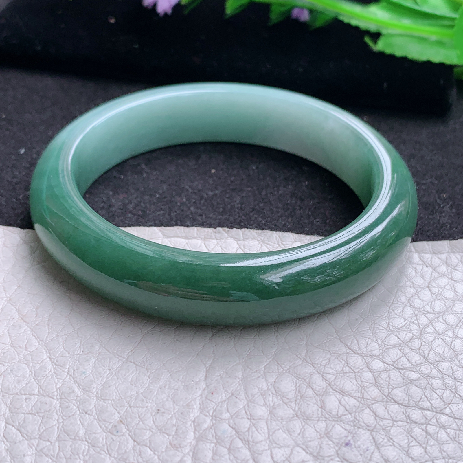 js实拍54*12*8.3招财镯 天然缅甸翡翠A货玉手镯胶感半山半水宽边玉手环