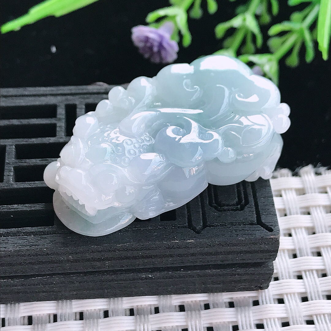 实拍A货翡翠39/22.2/12.8老坑冰润起胶紫罗兰貔貅吊坠翡翠挂件