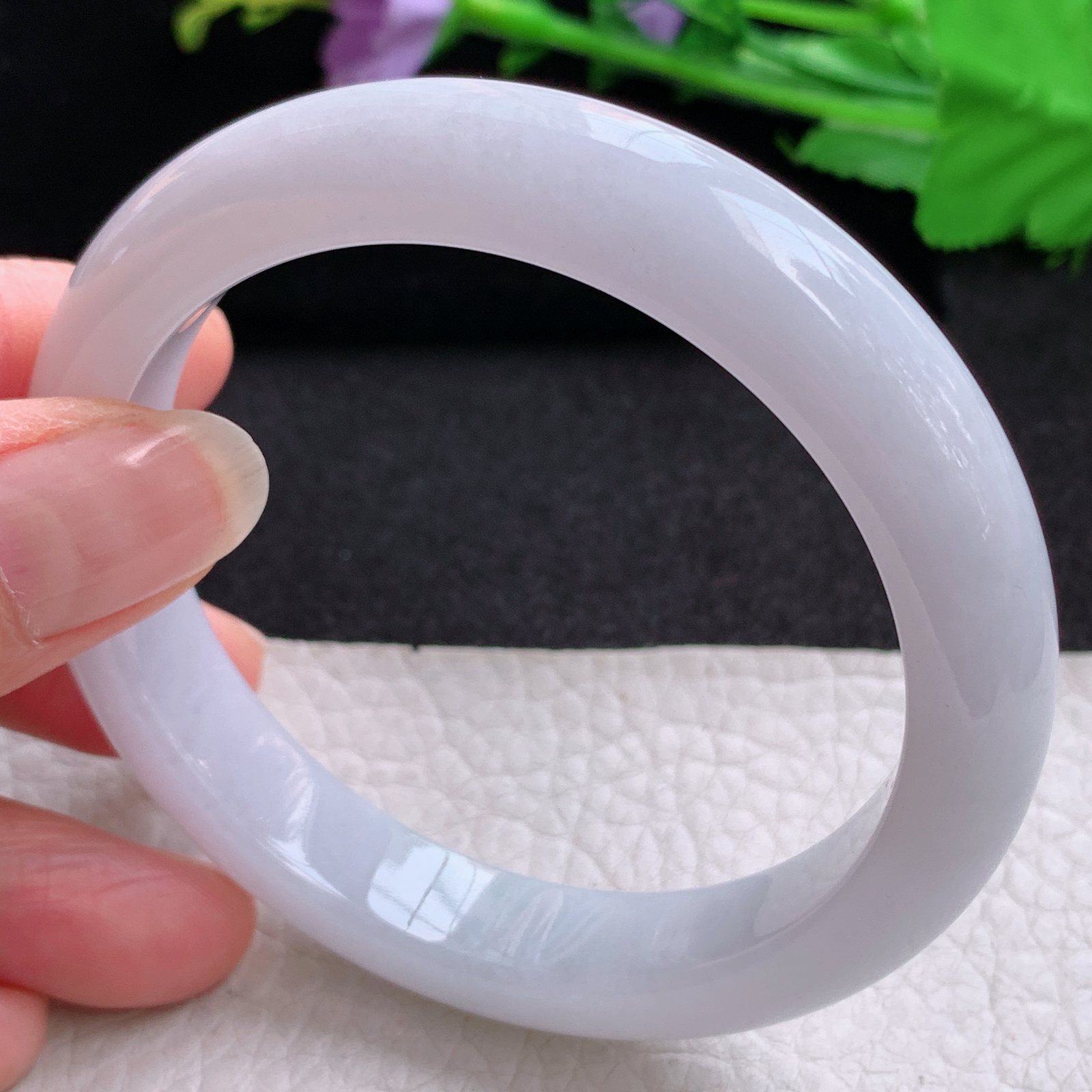 z实拍58*11.5*8.6平安镯 天然缅甸翡翠A货玉手镯淡紫底胶感宽边玉手环