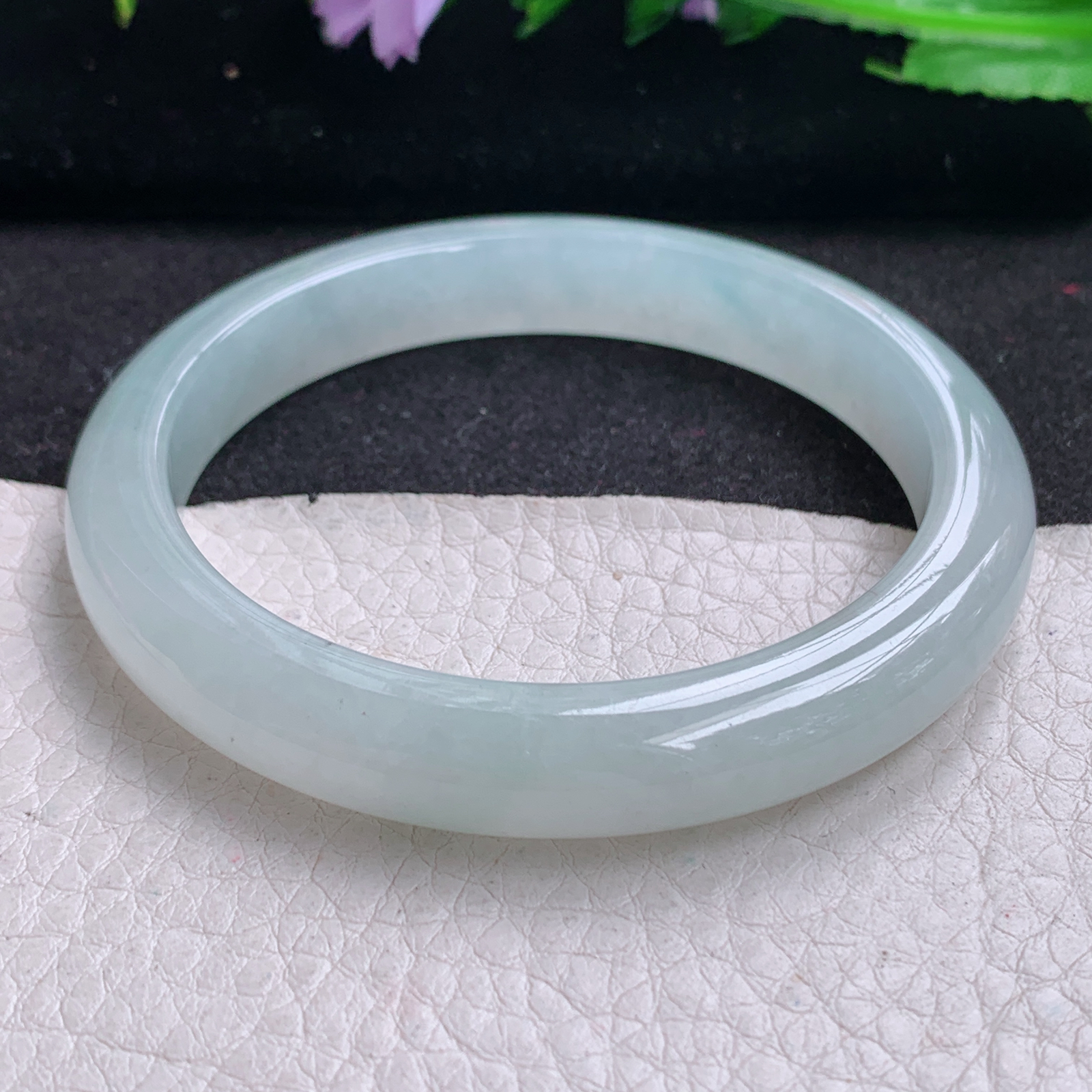 n清爽年轻款55.5*9.8*7平安镯 天然缅甸翡翠A货冰胶起光宽边玉手环