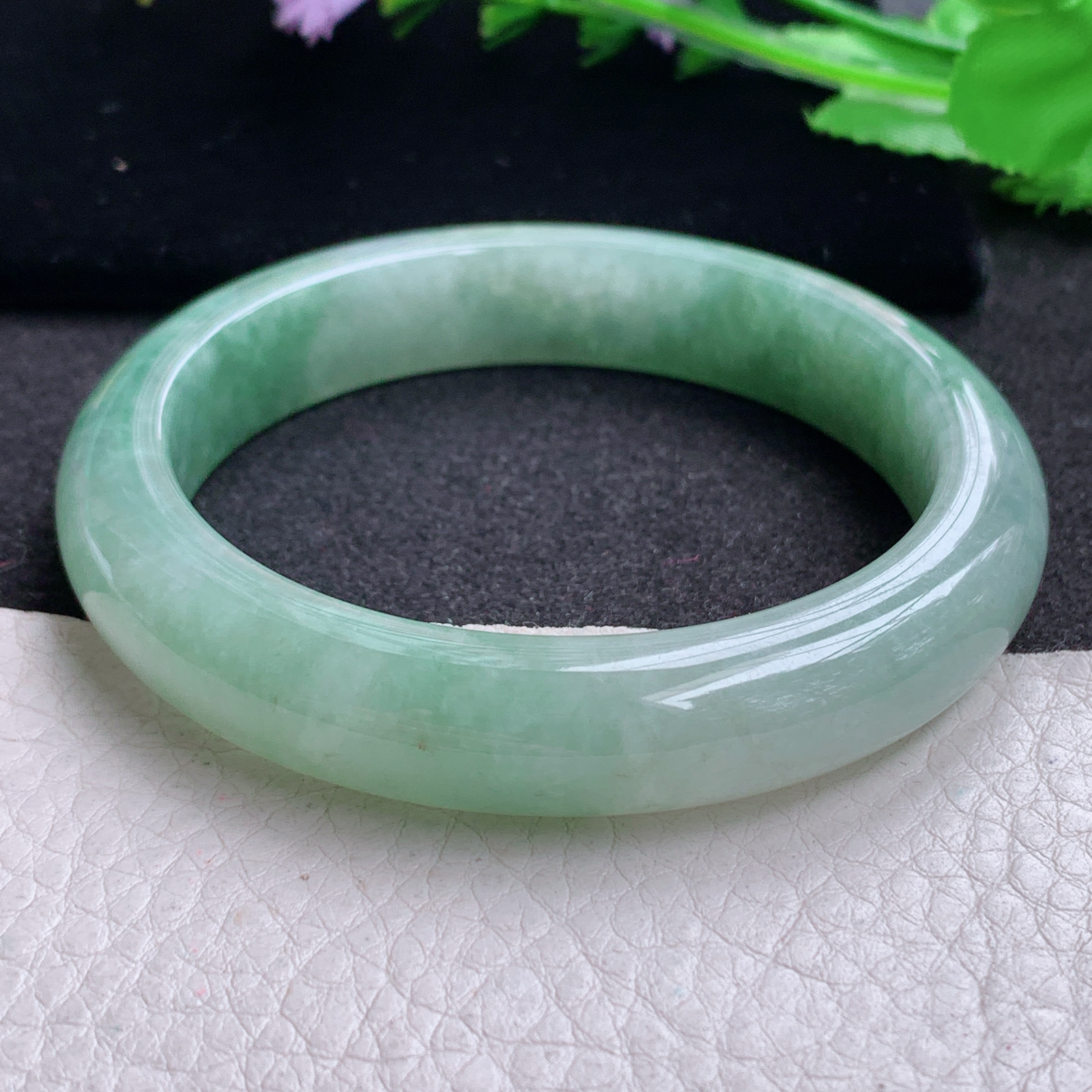 hh实拍58*12*8.7平安镯 天然缅甸翡翠A货玉手镯胶感清新宽边玉手环