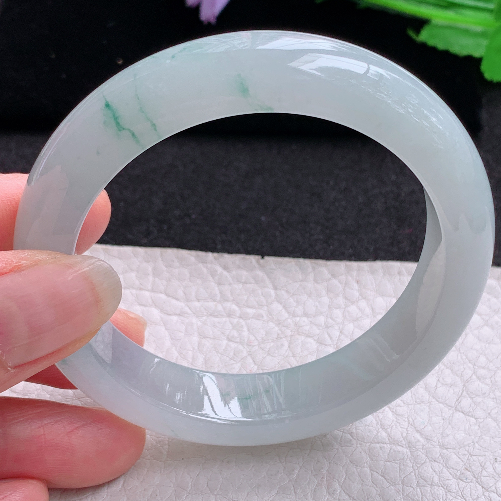 xo实拍54*13*9平安镯 天然缅甸翡翠A货玉手镯冰飘花厚装宽边玉手环