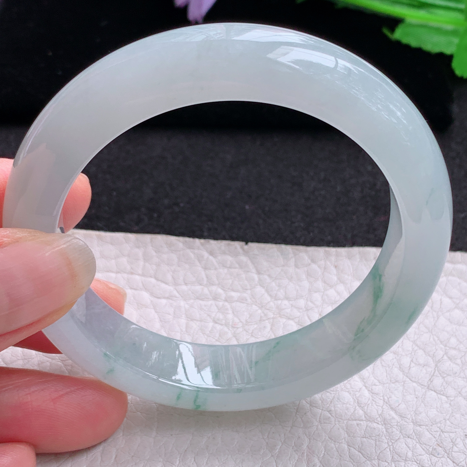 xo实拍54*13*9平安镯 天然缅甸翡翠A货玉手镯冰飘花厚装宽边玉手环