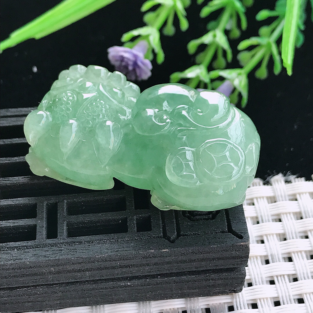 实拍A货翡翠39.8/21.8/12老坑冰胶冰晴绿满绿霸王貔貅吊坠翡翠挂件