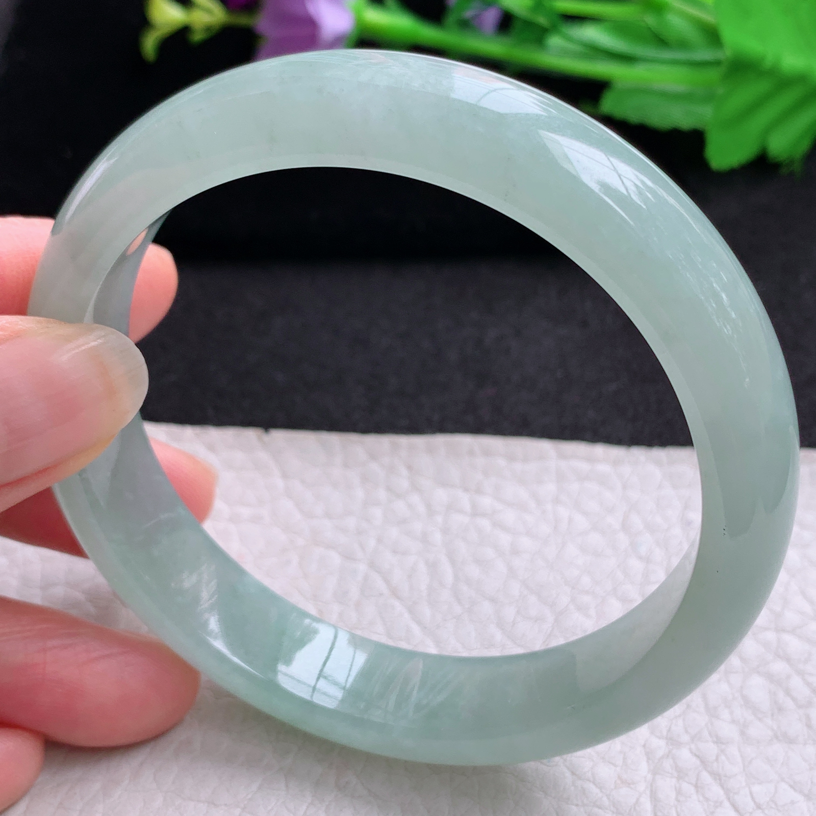 nr大圈口61*13*8平安镯 天然缅甸翡翠A货玉手镯冰晴绿年轻款宽边玉手环