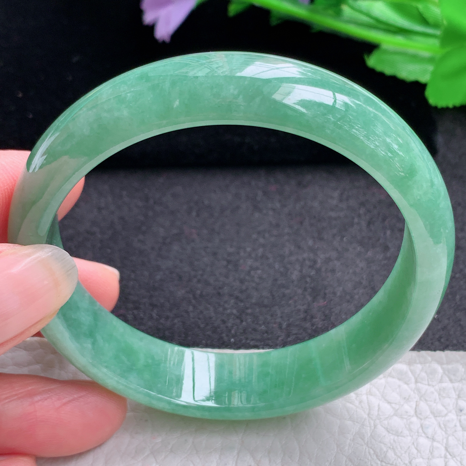 hh实拍57.5*14.5*6.5平安镯 天然缅甸翡翠A货玉手镯胶感满绿宽边玉手环