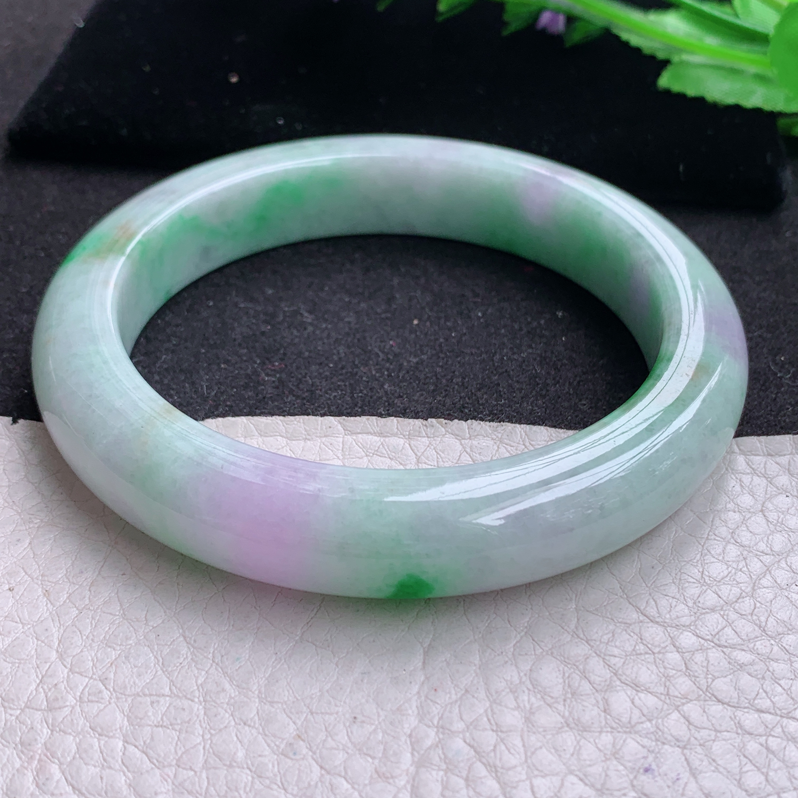 ay大圈口63.5*12.8*10.5梦幻镯 天然缅甸翡翠A货玉手镯春带彩宽边玉手环