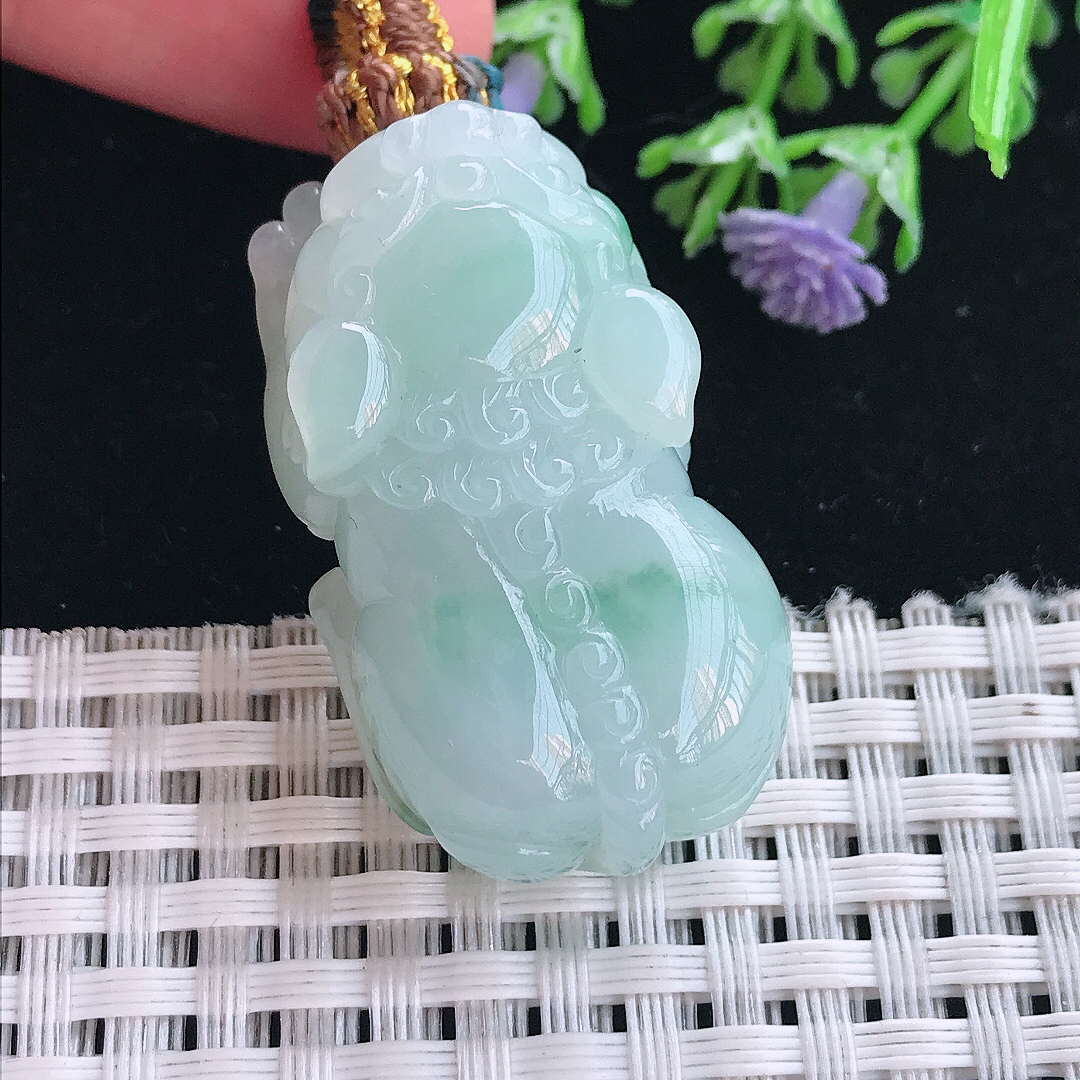 实拍A货翡翠37.2/21/12.8老坑秀气油润飘花招财貔貅吊坠翡翠挂件