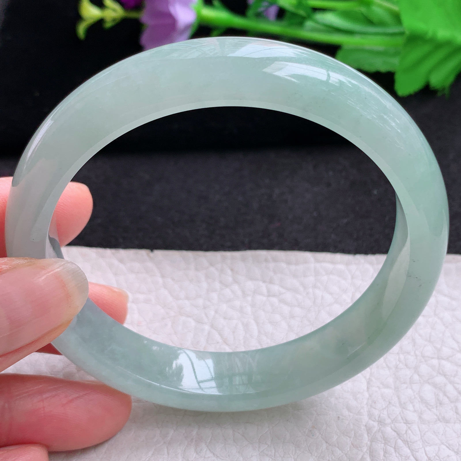 nr大圈口61*13*8平安镯 天然缅甸翡翠A货玉手镯冰晴绿年轻款宽边玉手环