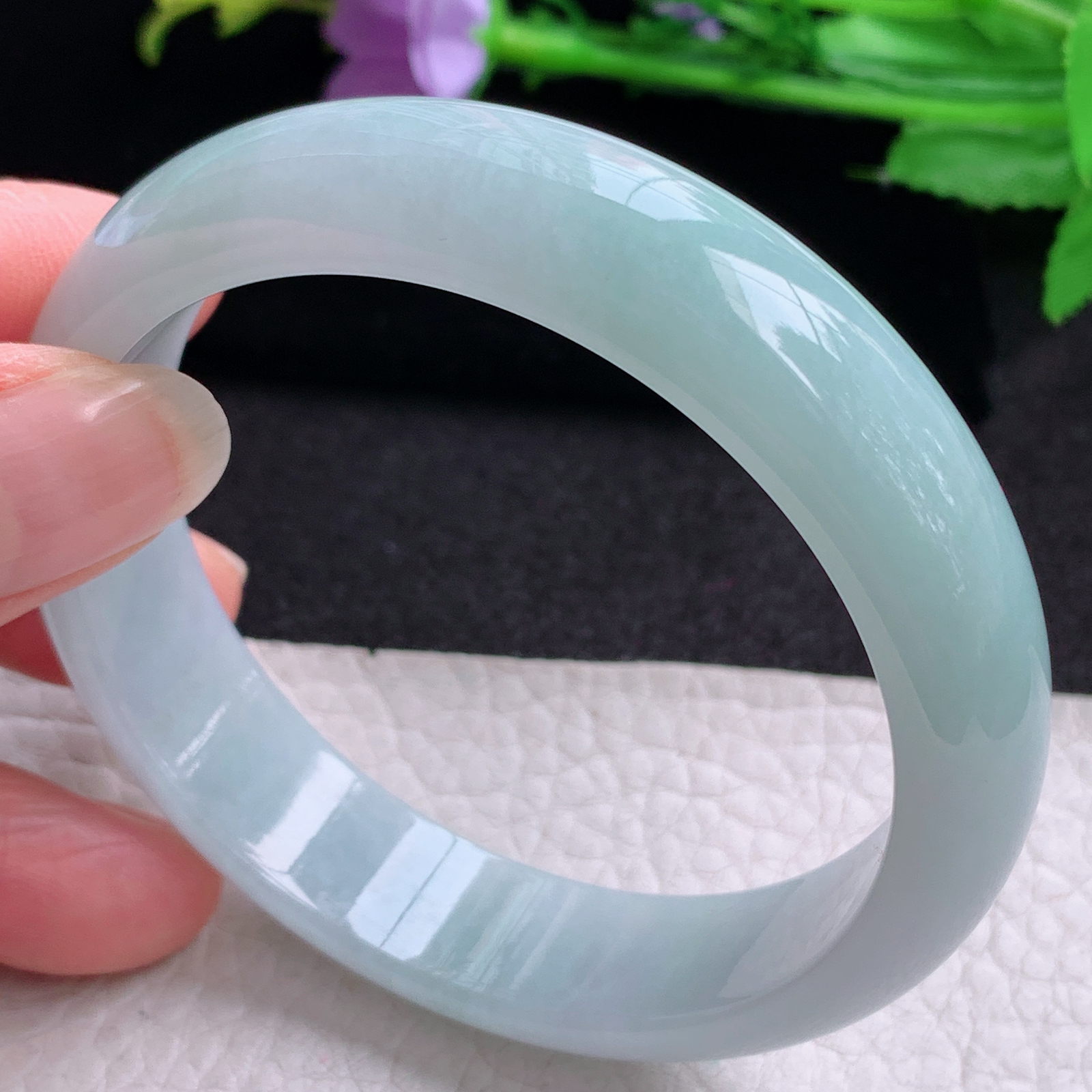 nr实拍57.5*14.3*7.4平安镯 天然缅甸翡翠A货玉手镯天空蓝宽边玉手环