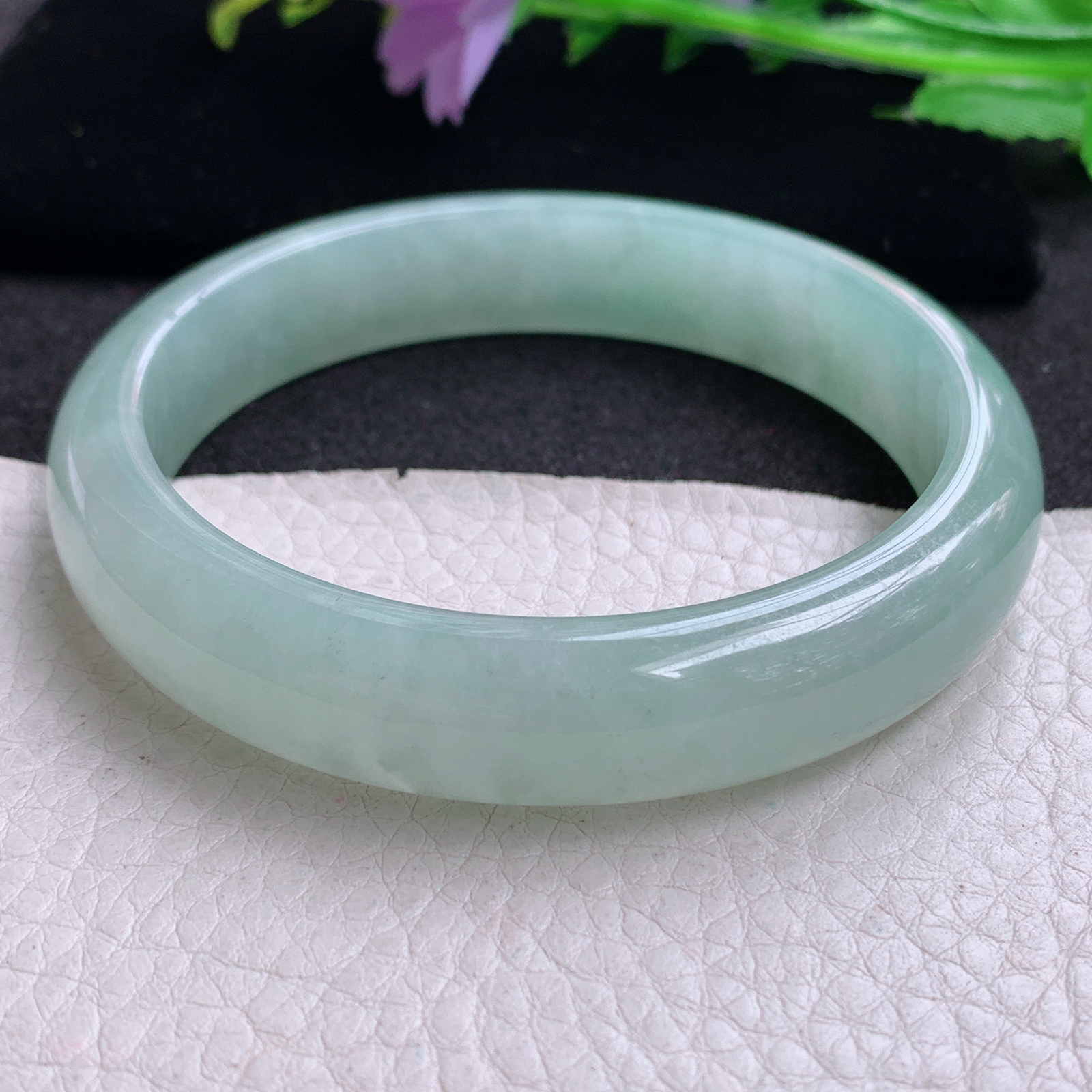 nr大圈口61*13*8平安镯 天然缅甸翡翠A货玉手镯冰晴绿年轻款宽边玉手环