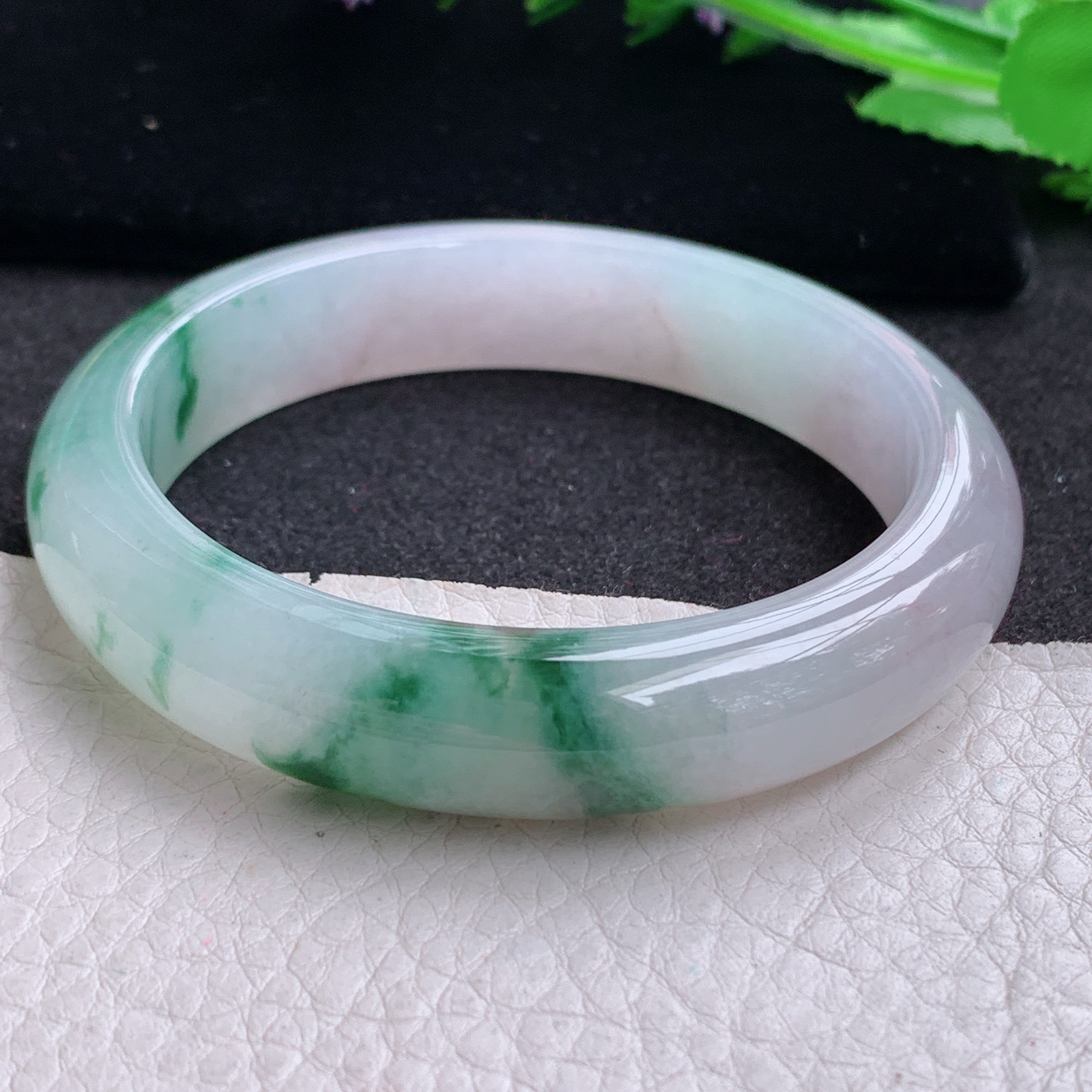 xo实拍56*12.5*8.3平安镯 天然缅甸翡翠A货玉手镯冰飘花宽边玉手环