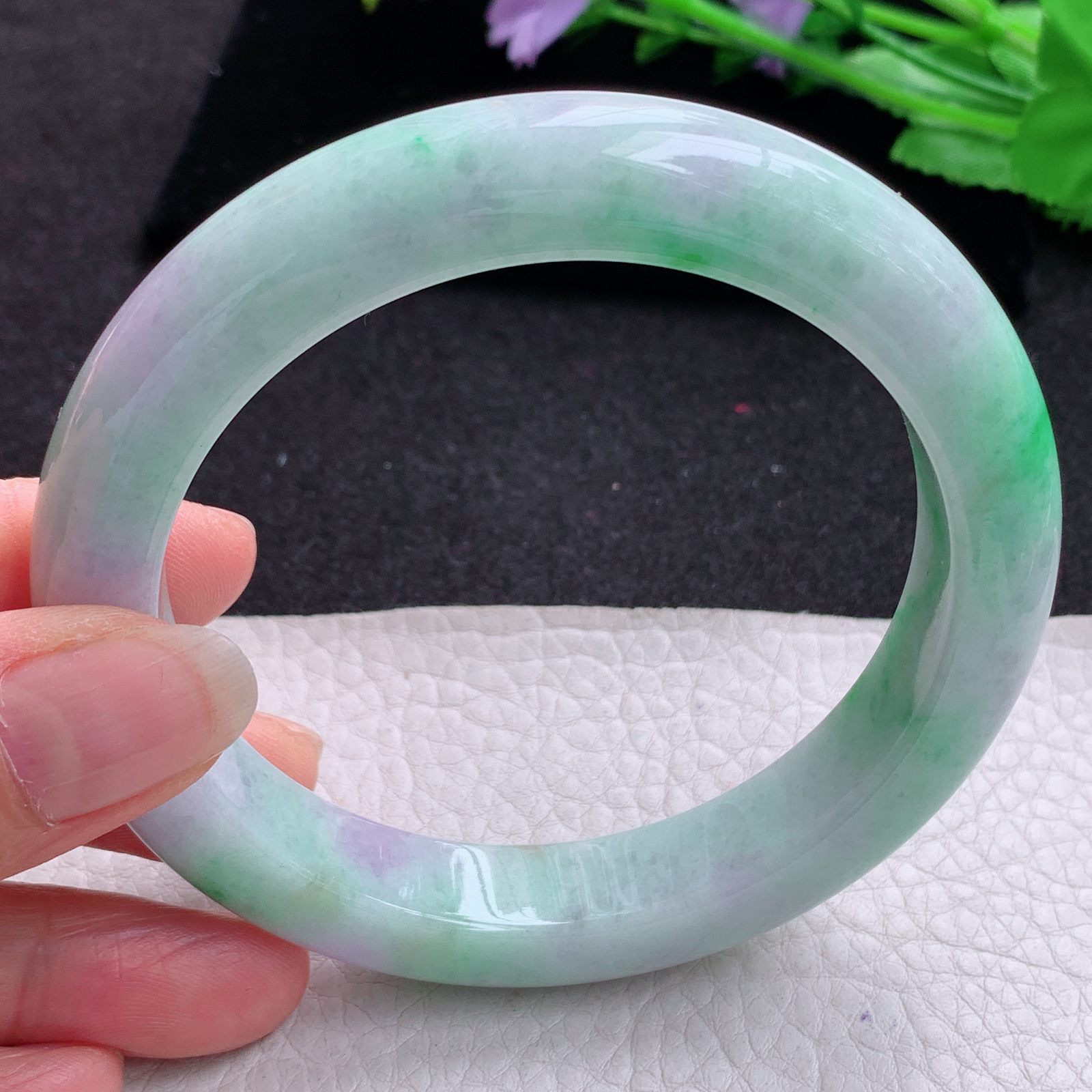 ay大圈口63.5*12.8*10.5梦幻镯 天然缅甸翡翠A货玉手镯春带彩宽边玉手环