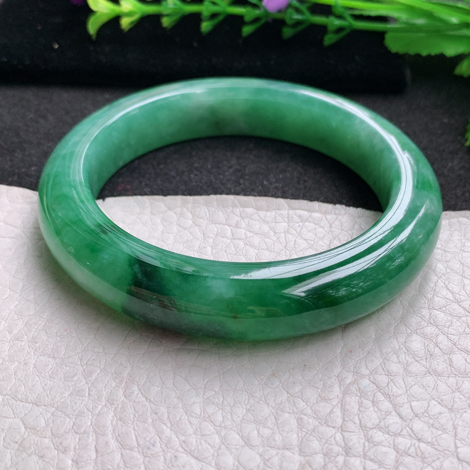 xo实拍58.5*12.8*10.2平安镯 天然缅甸翡翠A货玉手镯冰胶辣绿宽边玉手环