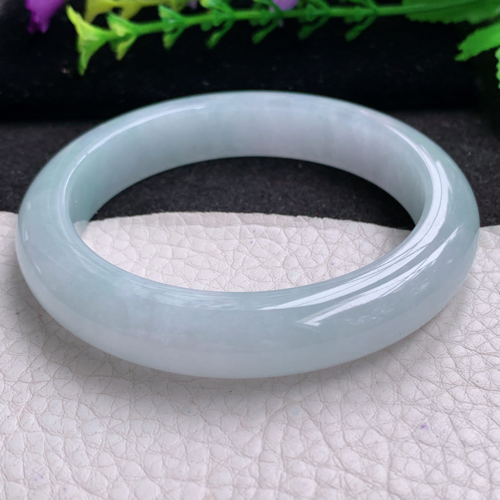 r清爽款58.5*12.3*9.3平安镯 天然缅甸翡翠A货玉手镯白月光宽边玉手环