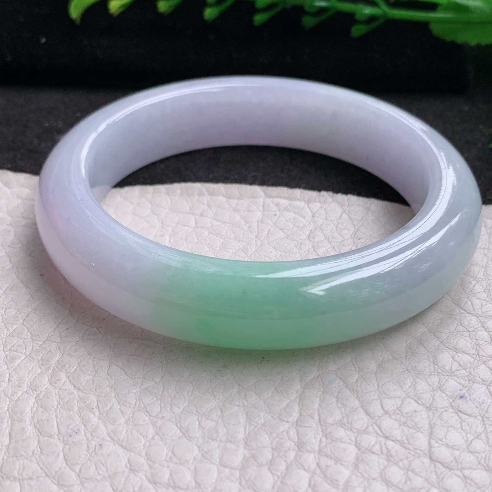 xx实拍54*12.8*9平安镯 天然缅甸翡翠A货玉手镯胶感春带彩宽边玉手环